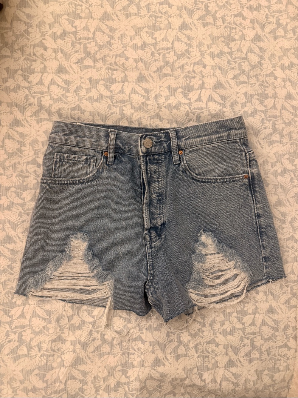 PacSun Light Blue Distressed High-Rise Jean Shorts
